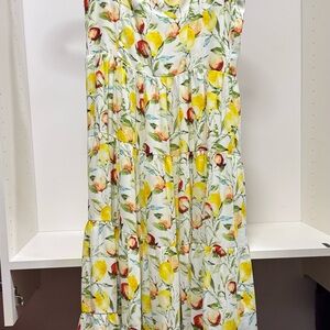 Aqua White Floral-Print Smocked Dress with Yellow & Green Accents